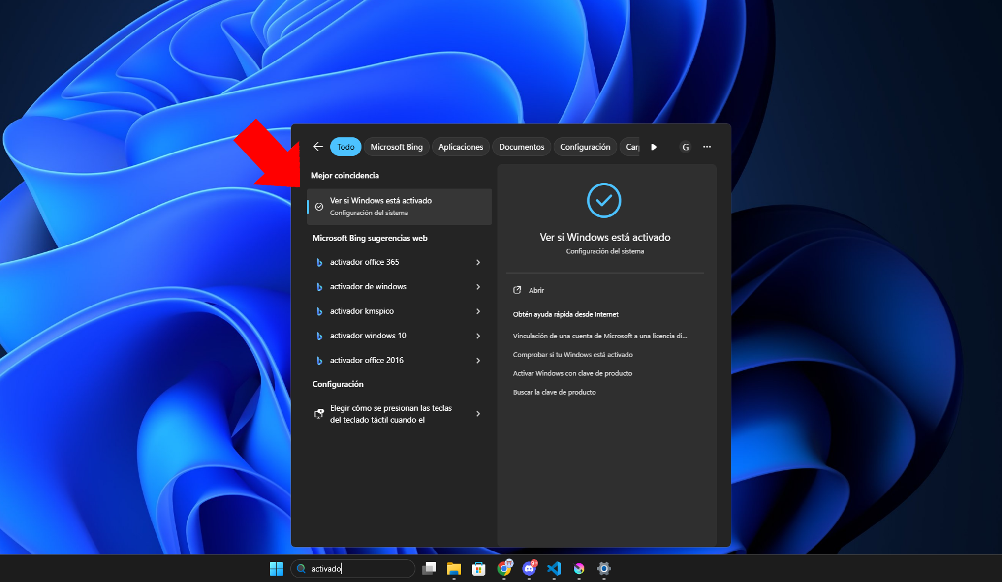 Paso 2: Seleccionar ver si windows está activado