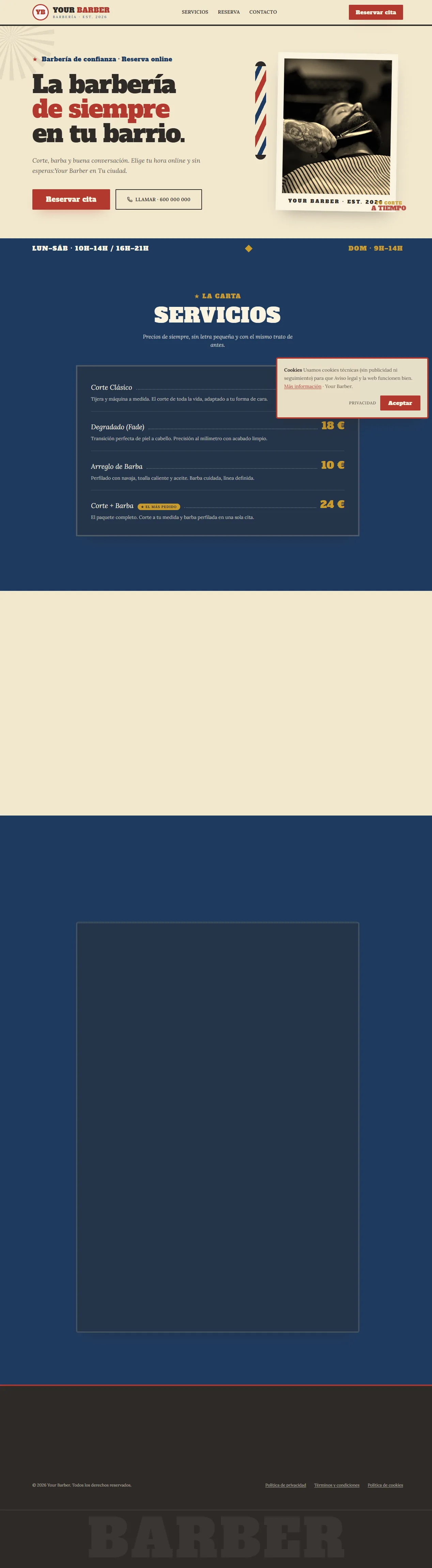 Plantilla web estilo Vintage para barberías y peluquerías
