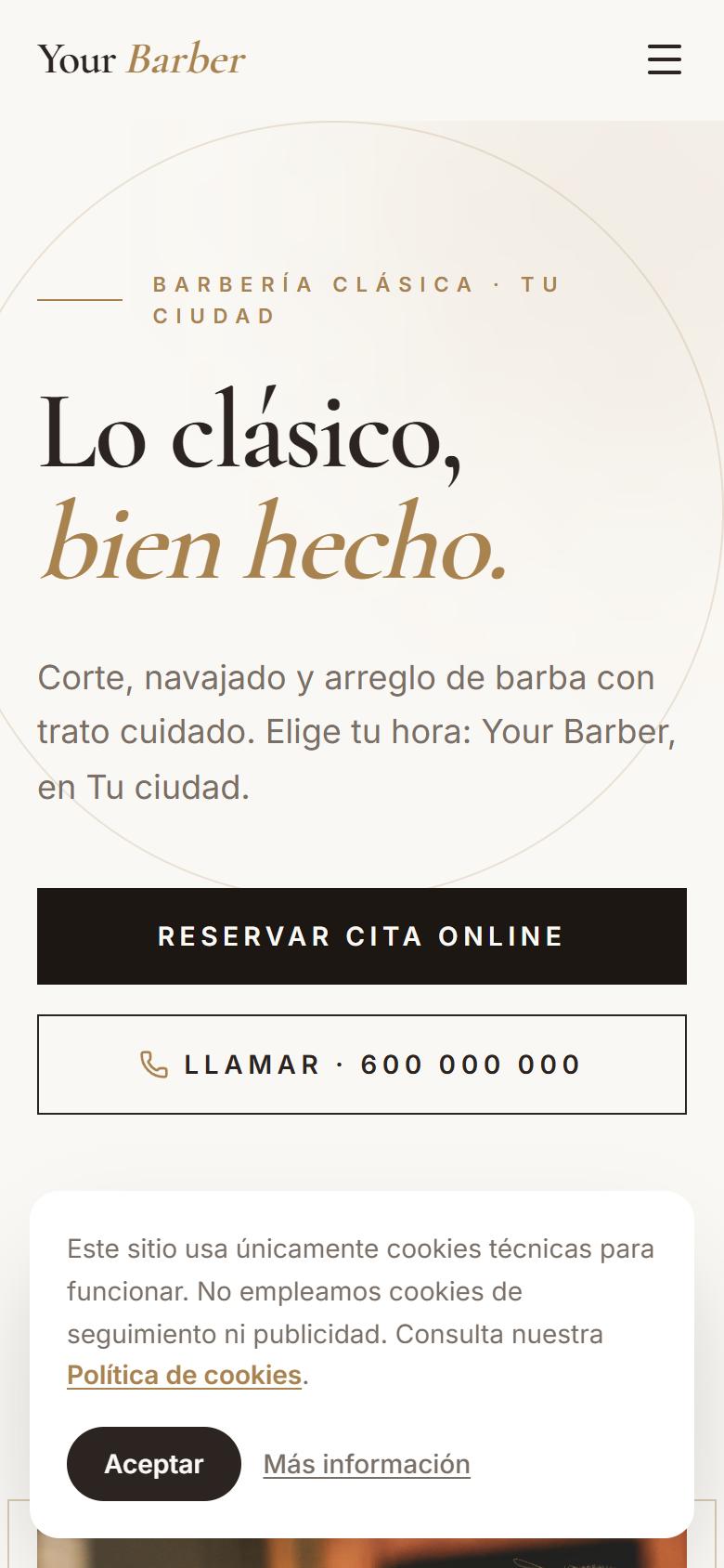 Your Barber — Elegant - La portada, lo primero que ve tu cliente