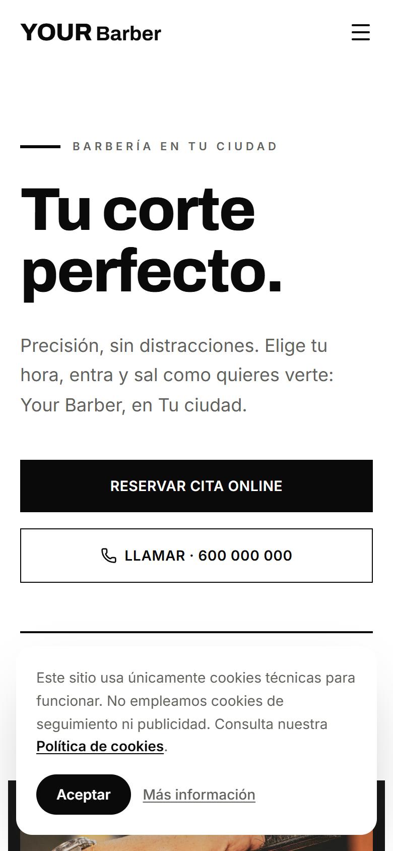 Your Barber — Minimal - La portada, lo primero que ve tu cliente
