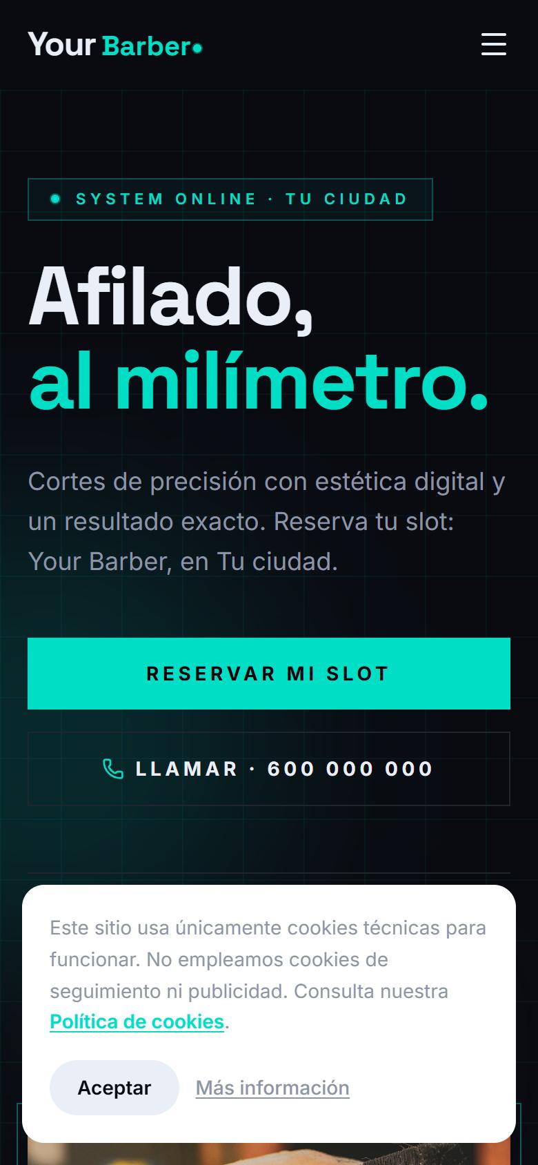 Your Barber — Tech - La portada, lo primero que ve tu cliente