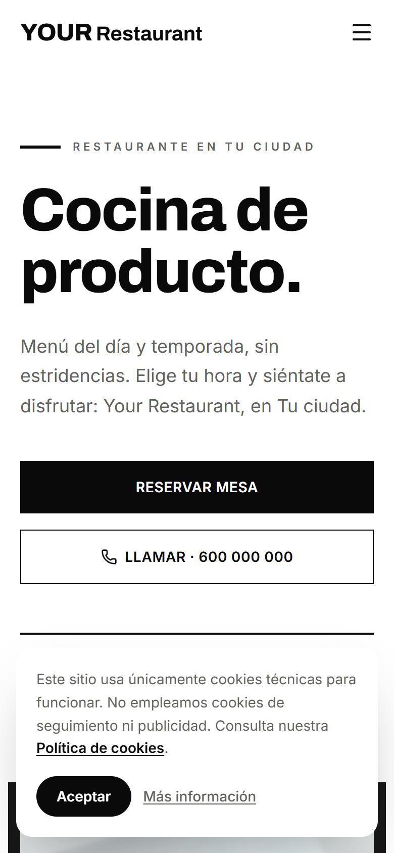 Your Restaurant — Minimal - La portada, lo primero que ve tu cliente