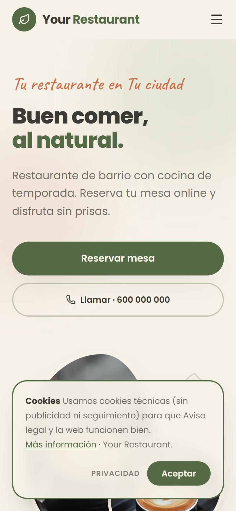 Your Restaurant — Natural - La portada, lo primero que ve tu cliente