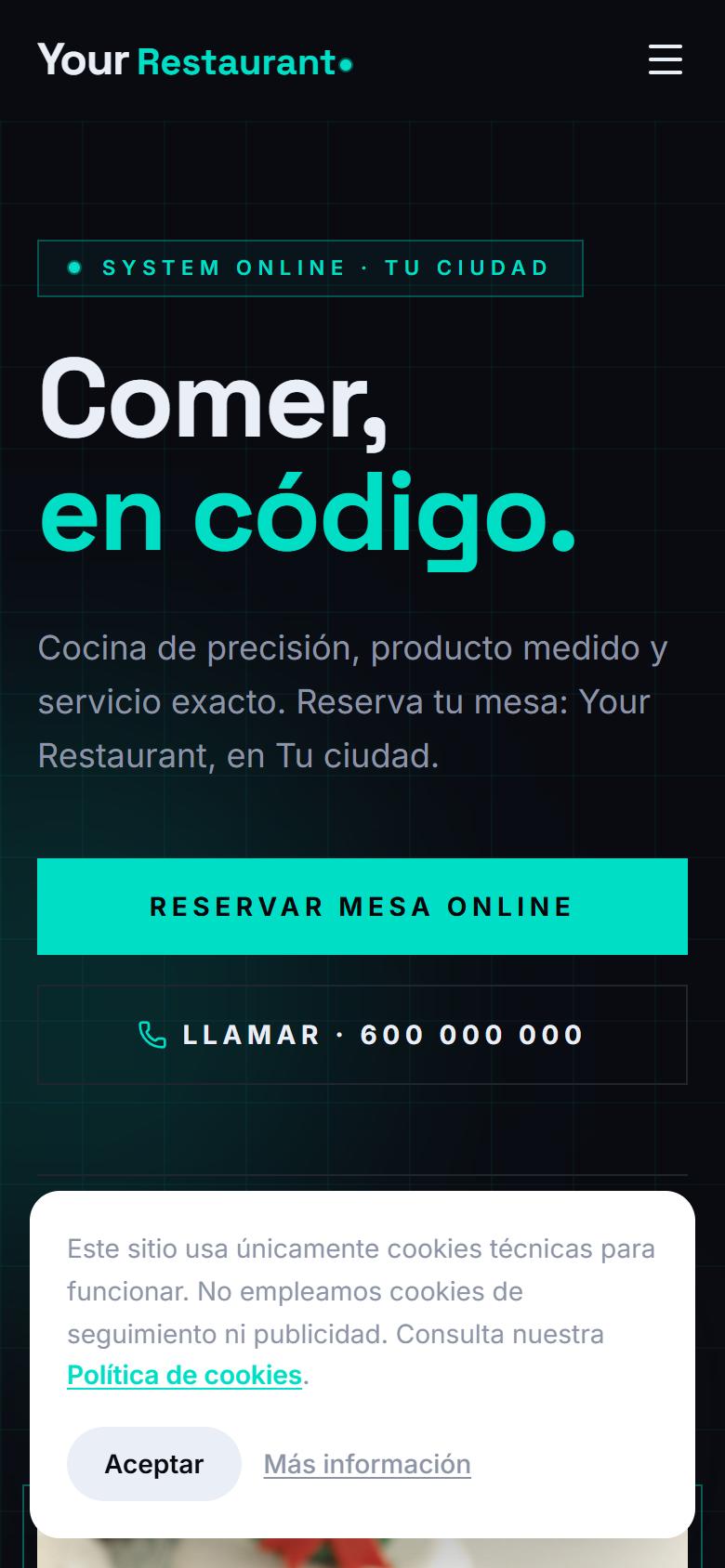 Your Restaurant — Tech - La portada, lo primero que ve tu cliente